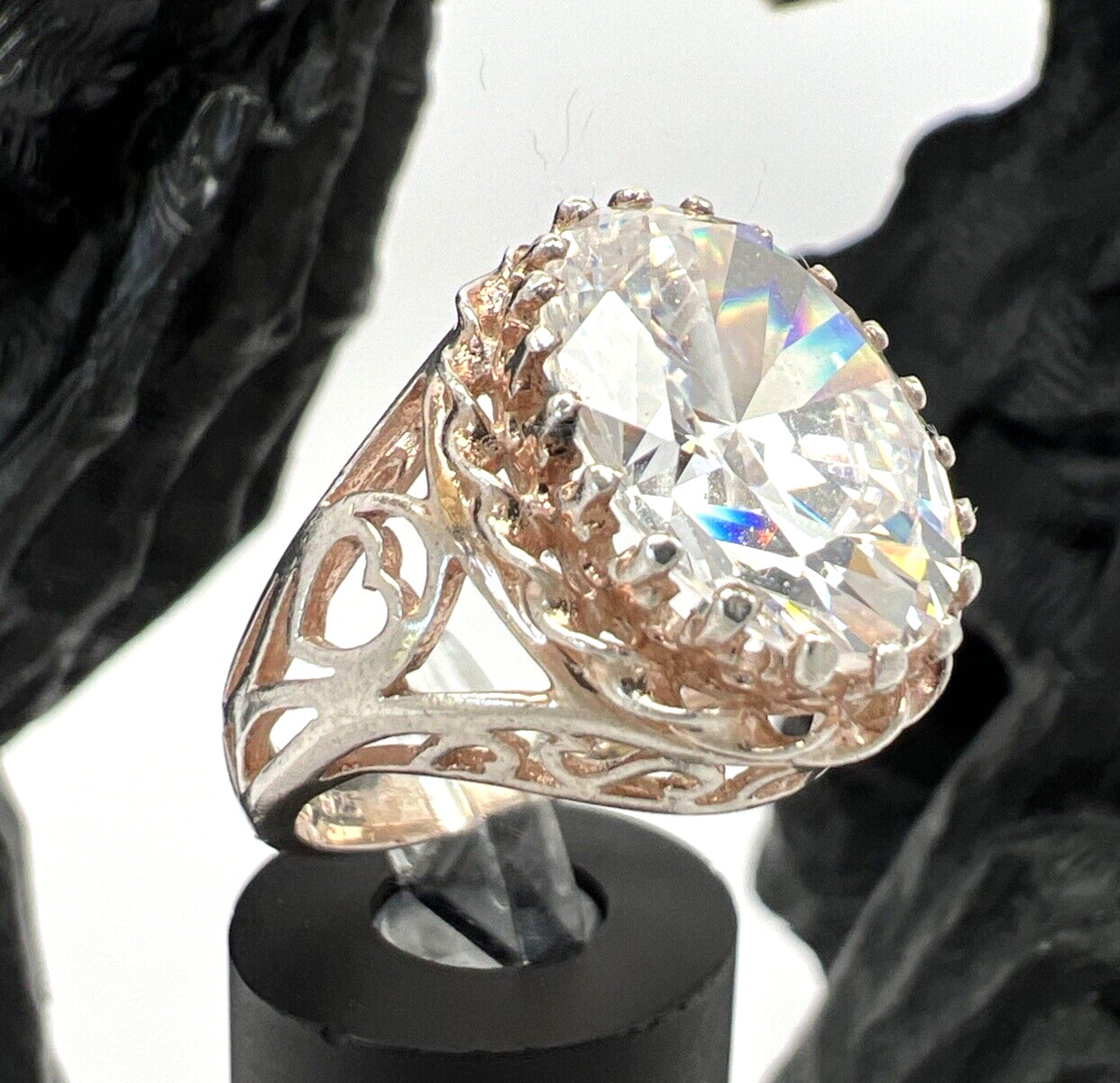 Sterling Silver 17mm Elongated Oval Cushion Cut CZ Cubic Zircon Ring Size 7.25