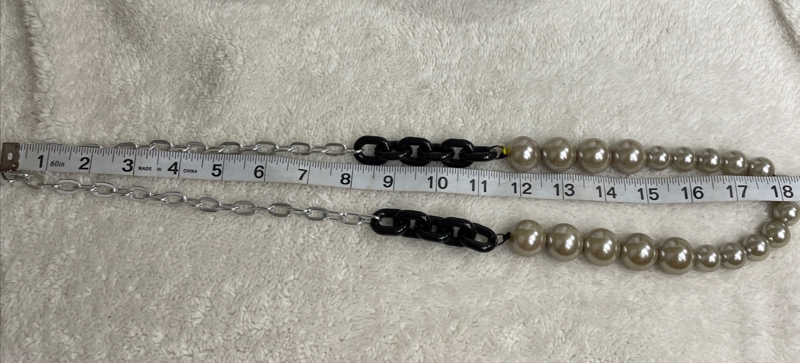 CHUNKY FAUX PEARL Silver Gray Bead Black Chain Link And Silver Chain NEW
