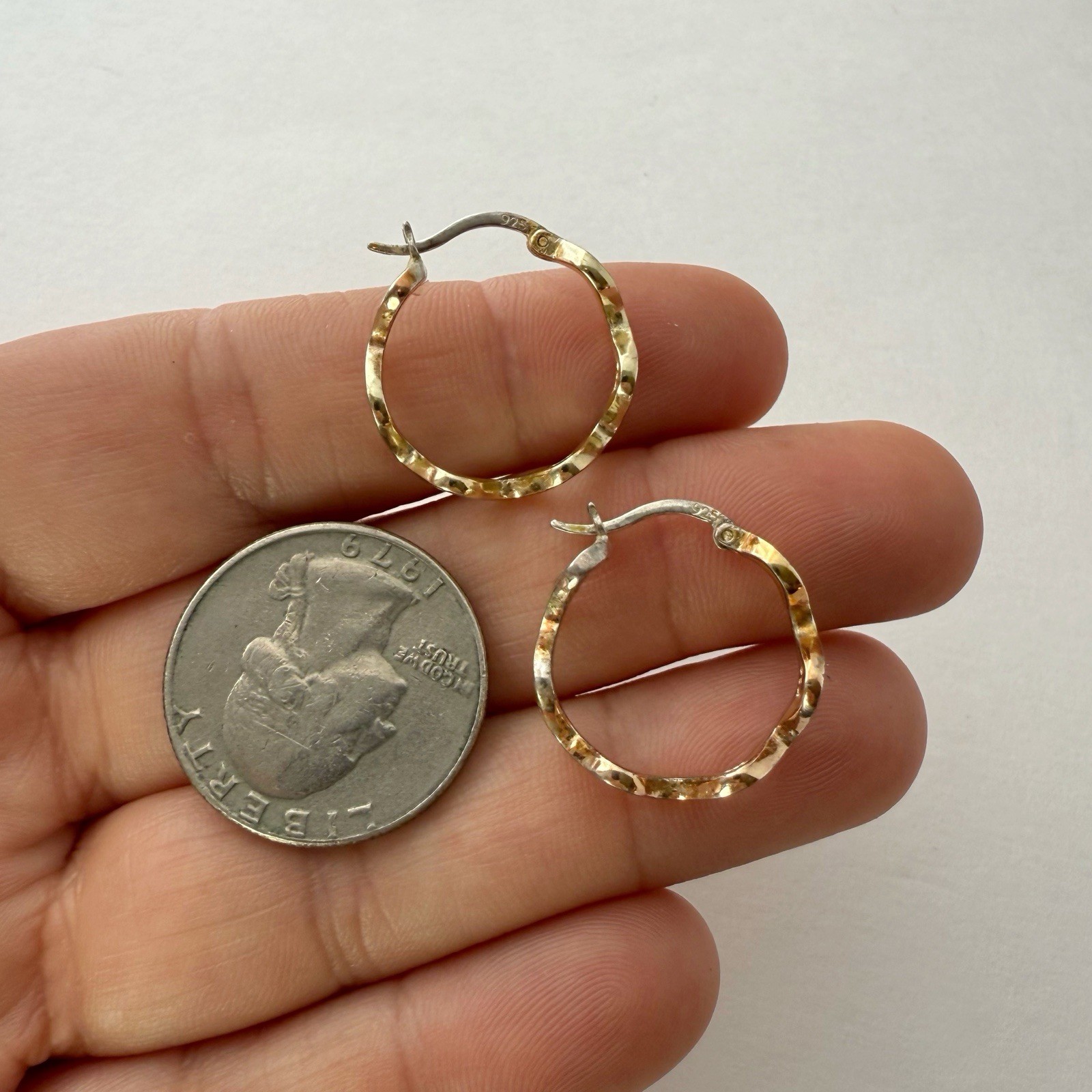Sterling Silver 925 Gold Wash Wavy Ripple Small Hoop Earrings