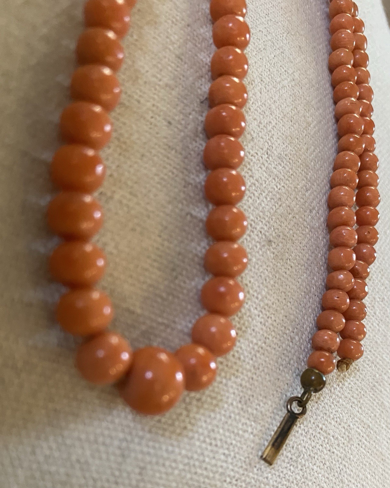 Vintage Orange Coral Graduated Beaded Necklace Broken Clasp Repair Rare 18”