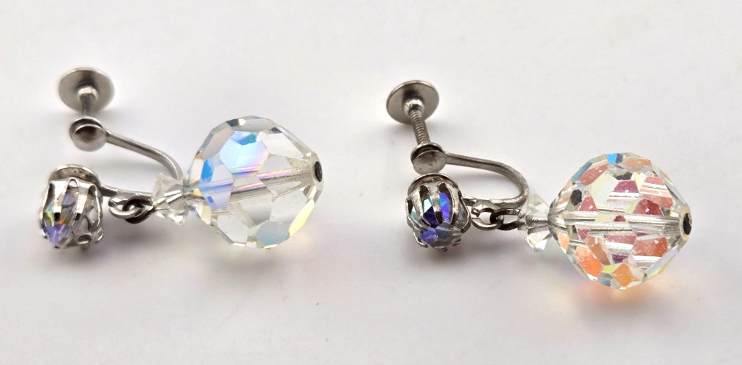 Laguna Clip On Earrings Crystal Drop Signed Vintage Screw Back