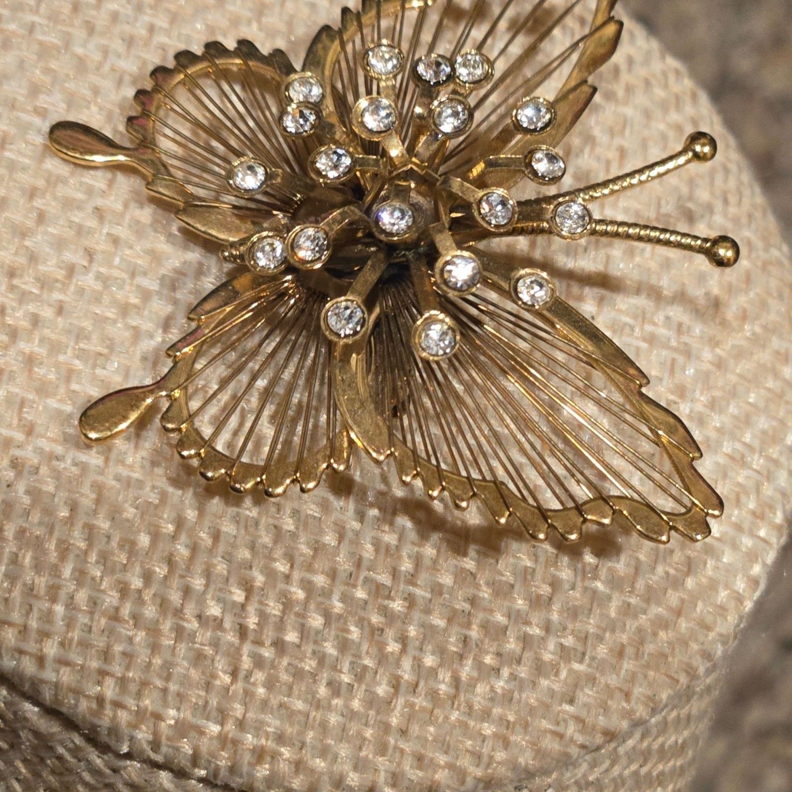 Vintage Monet butterfly brooch intricate wired wings and sparkling rhinestones