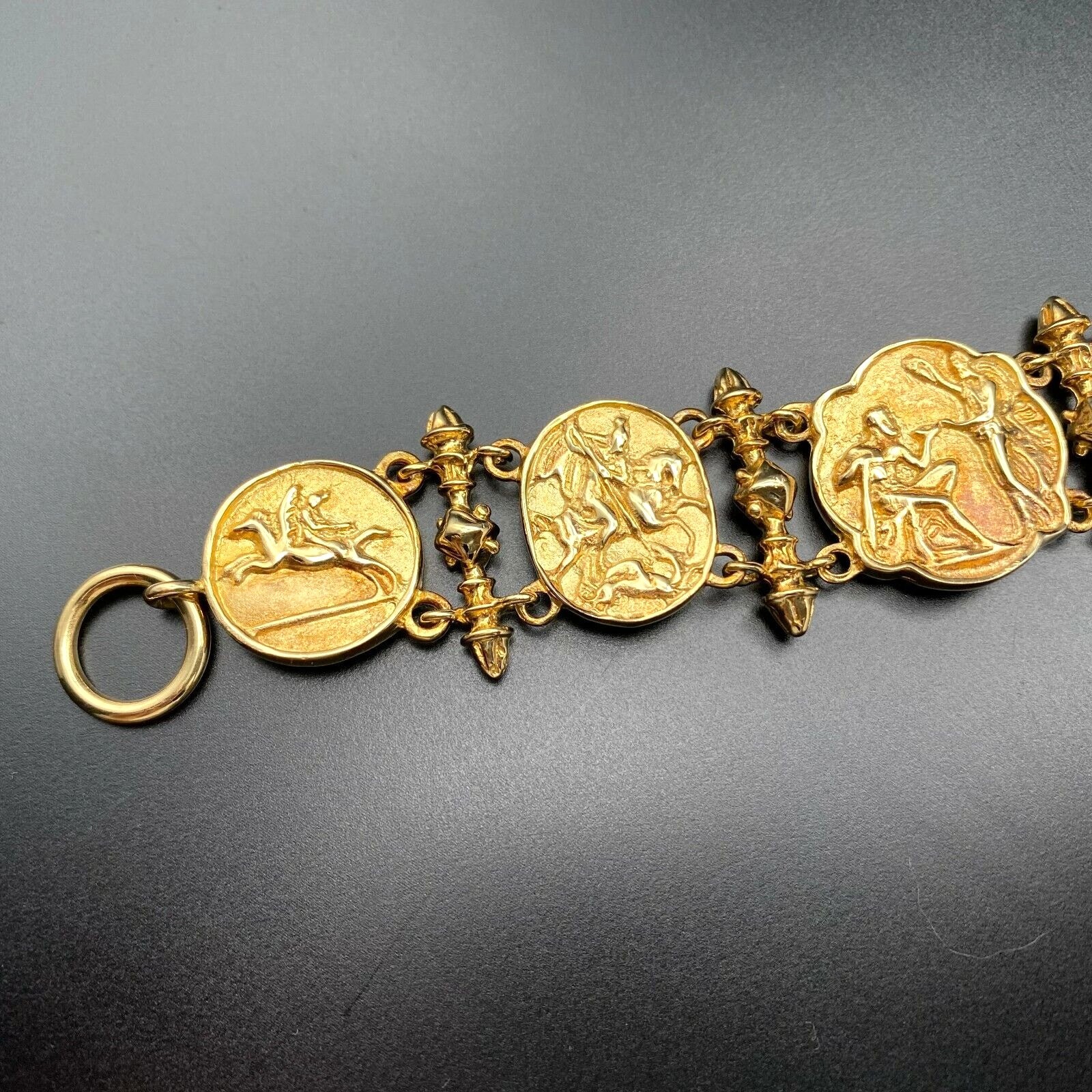 Vintage Greek Roman Storyteller Gold Wash Sterling Silver Link Bracelet 7″