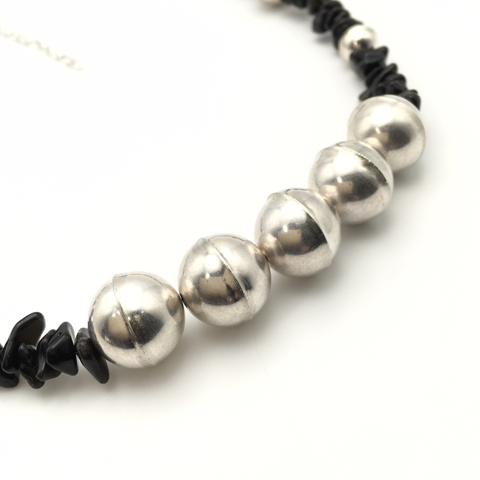 Silver Schark Handmade Sterling Silver & Black Obsidian Necklace 24-30″ 44g #30