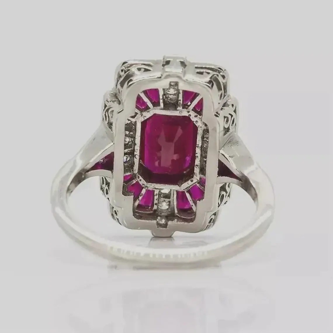 Art Deco 4CT Emerald Cut Real Ruby Vintage Wedding Ring 14K Two-Tone Gold Finish
