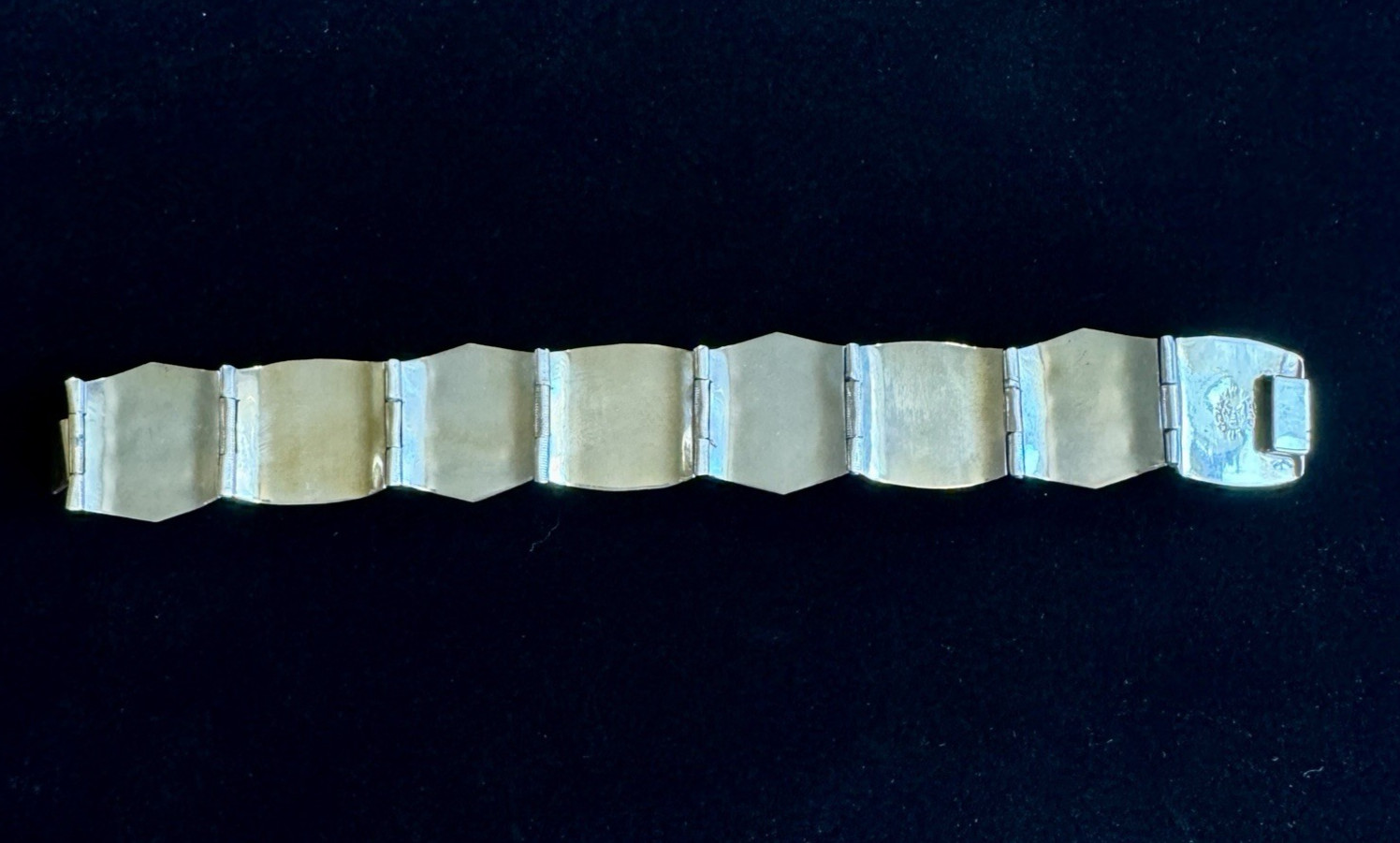 Vintage Mexico JZ Alpaca Silver Abalone Panel Bracelet Tribal Boho 7.25”