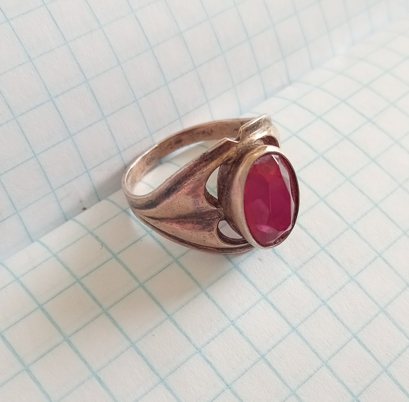 Vintage Ring Red stone Gilt Silver 875 star USSR times Women’s Jewelry size 8.5