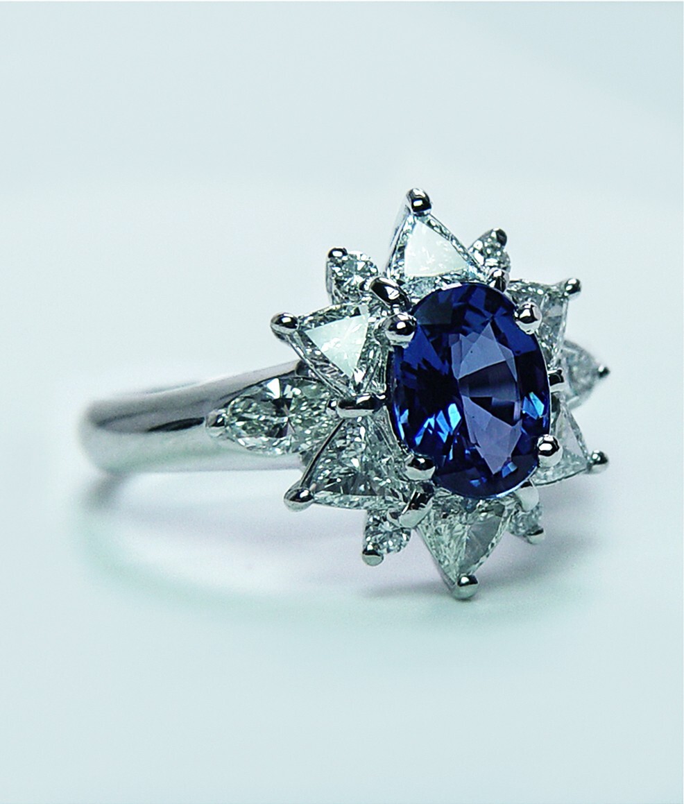 Vintage Sapphire Trillion Marquise Diamond Platinum Ring Princess Diana Estate