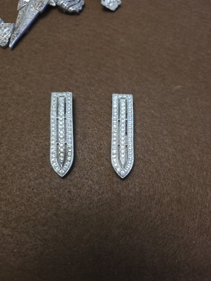 Vintage Art Deco Dress Clip Set (9) Rhinestone 30s Geometric Silver Tone