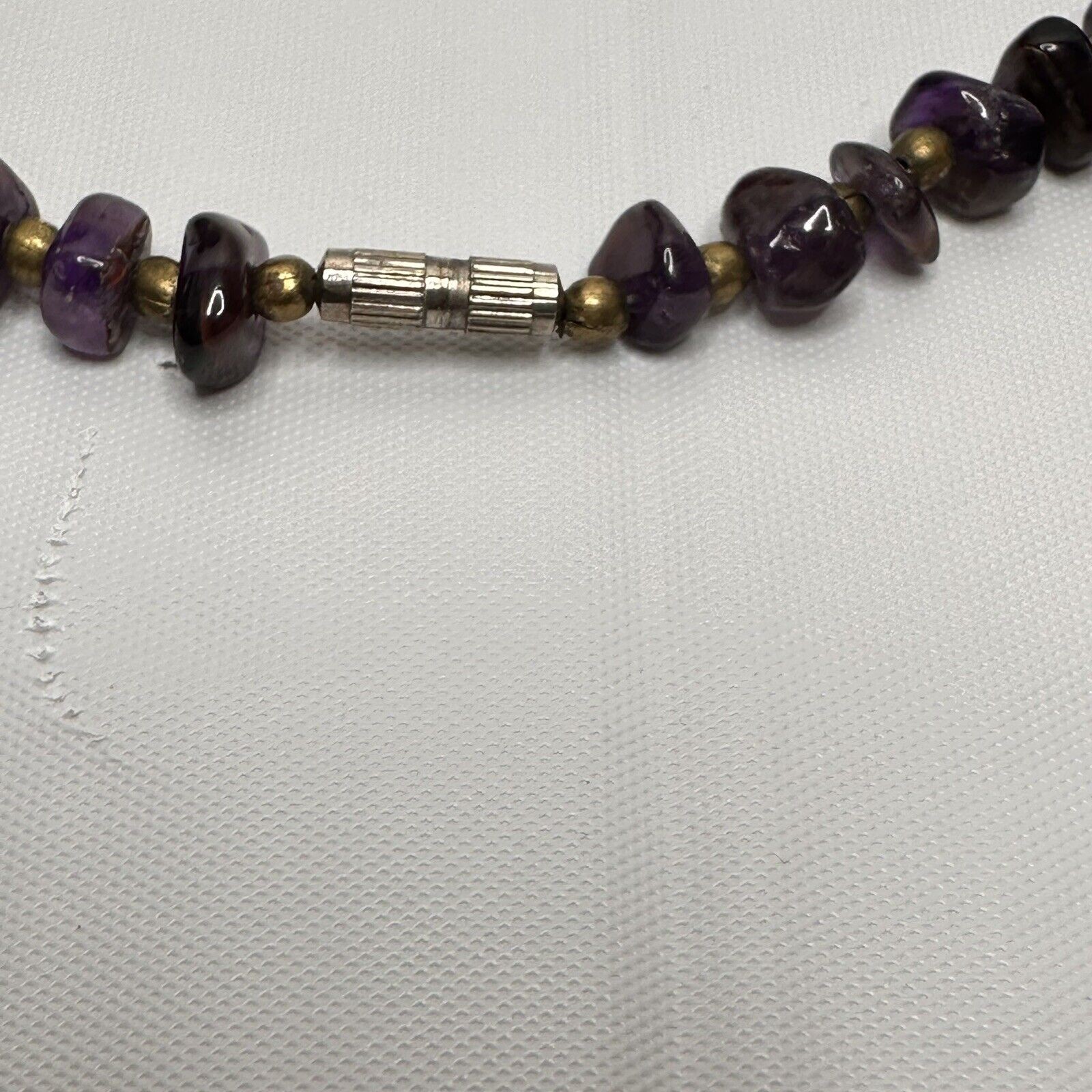 Vintage Amethyst Necklace Polished Gemstone Chip Bead Chunky 18″