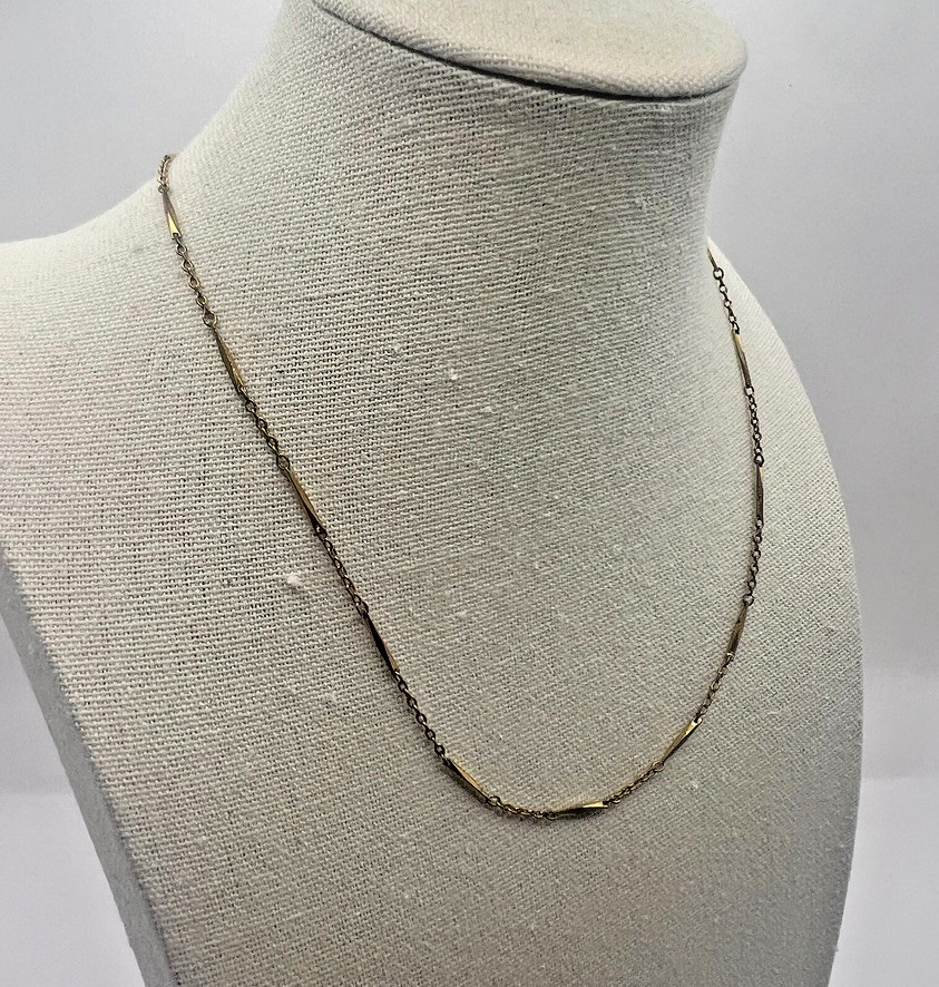 Vintage Monet Gold Tone Bar Link Chain Necklace 15” Signed Layer Miniamalist