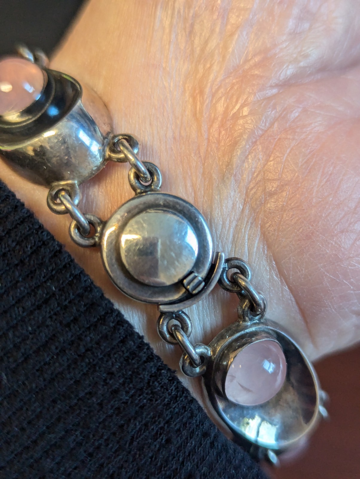 Niels Erik From modernist rose quartz And Sterling Bracelet, Earrings And…