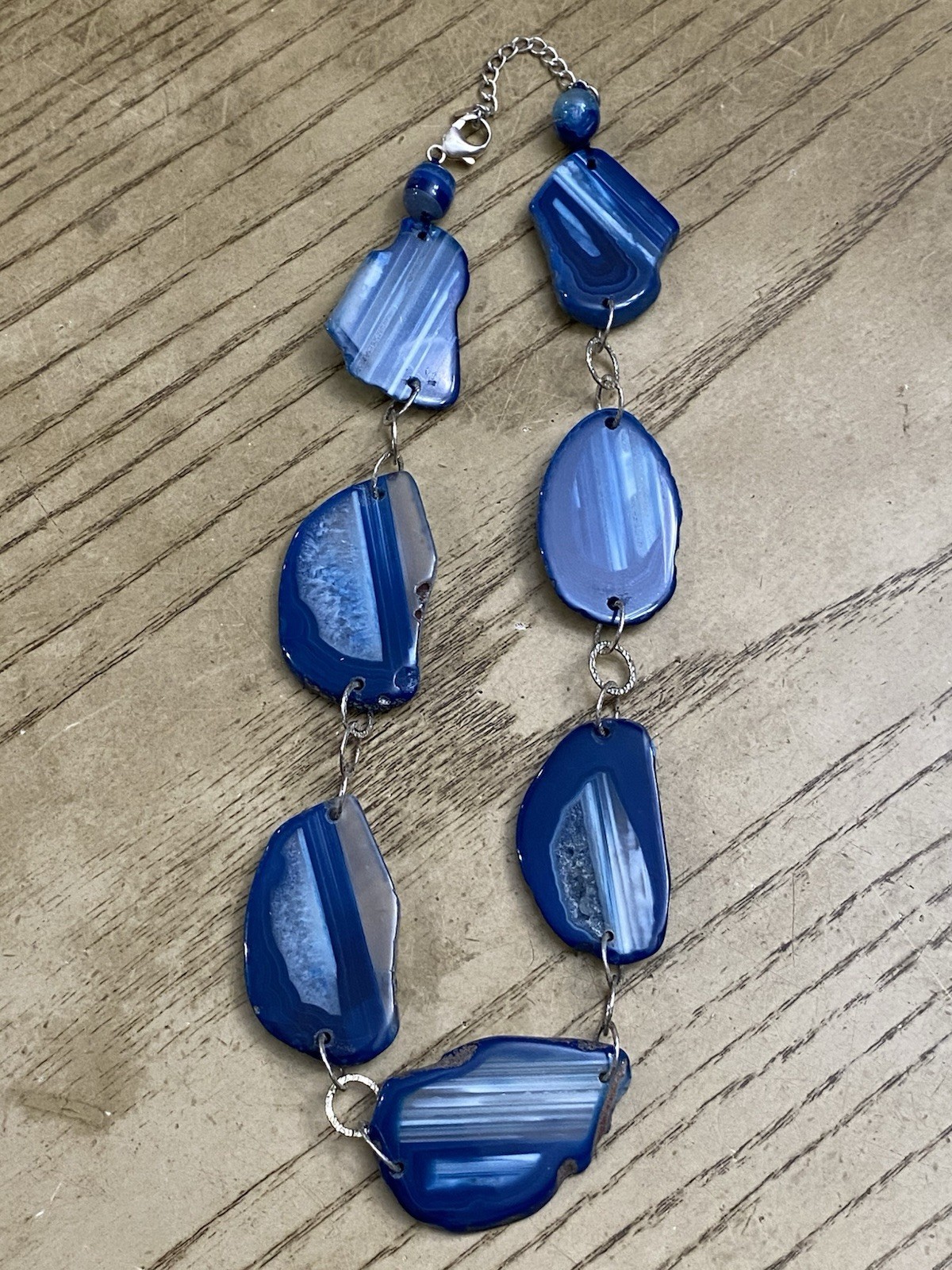 Designer Signed LUC Lucas Lameth Blue Geode & 925 Sterling Silver Necklace 20”