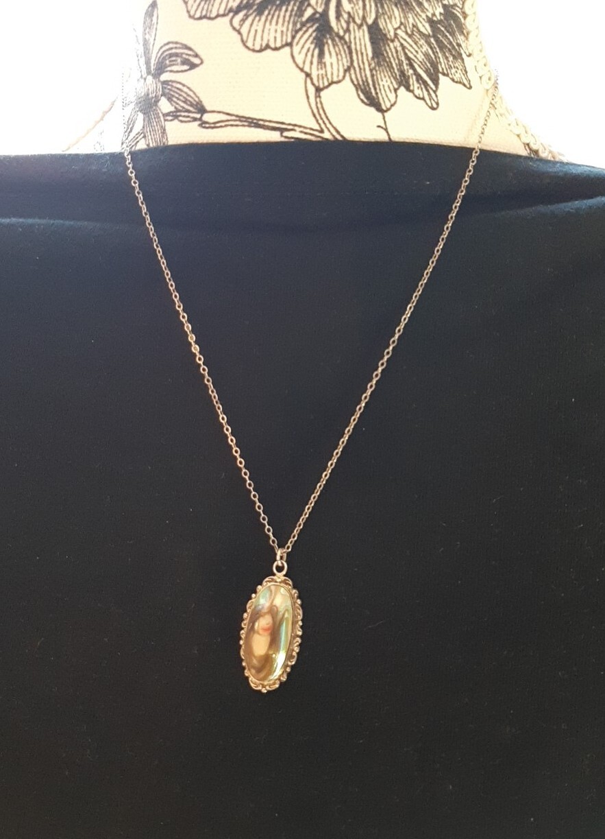 Vintg Pendant Necklace Blister Pearl Spiny Oyster Abalone Art Nouveau “STERLING”