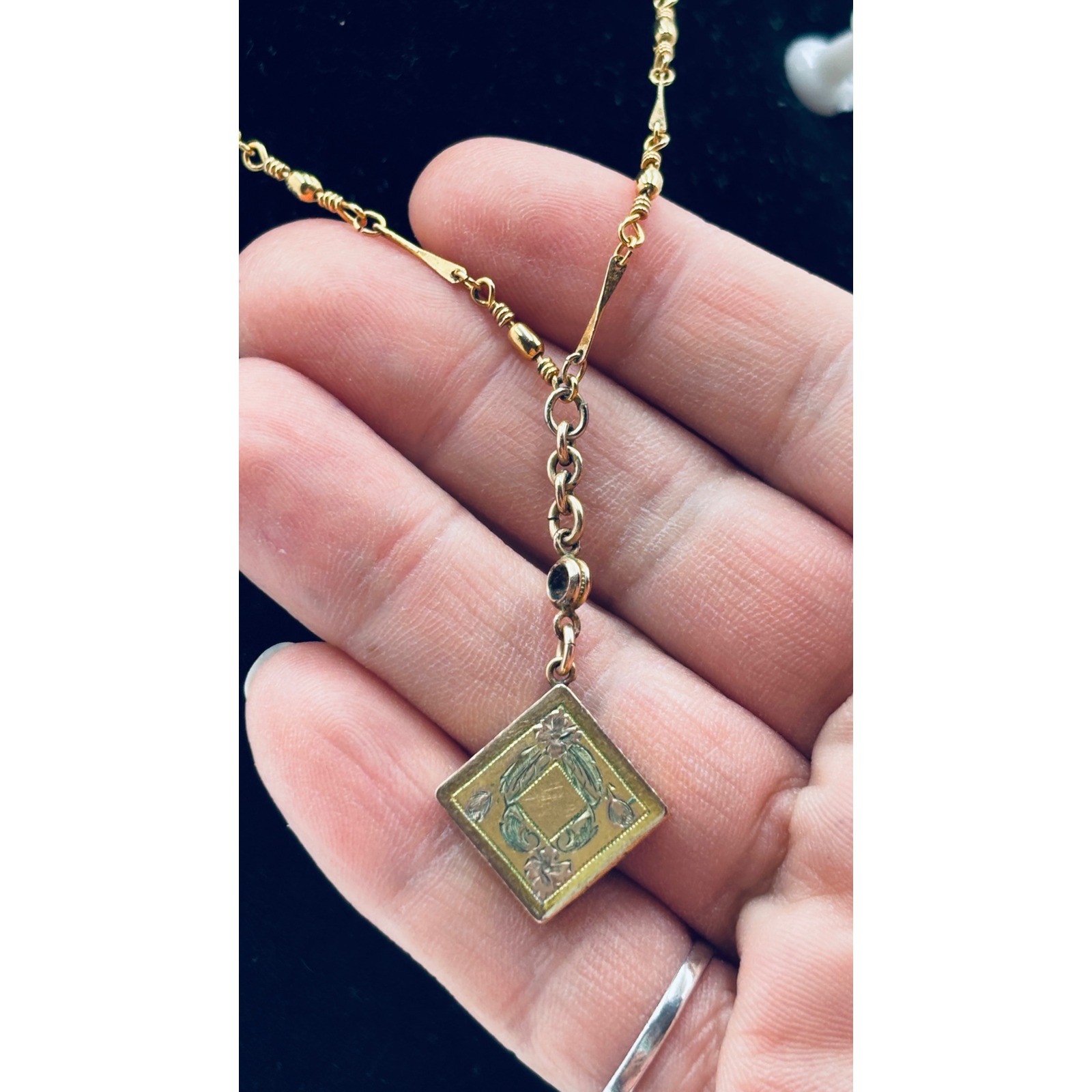 Antique VICTORIAN watch fob on a Victorian necklace Etched Bar Link Chain