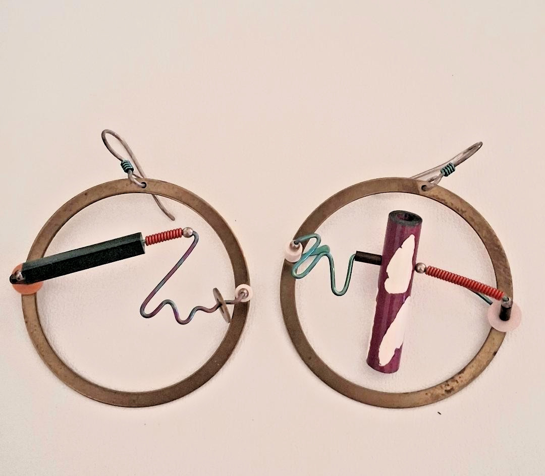 Eve Kaplin Vintage Post-Modern Abstract Memphis Style Kinetic Earrings!