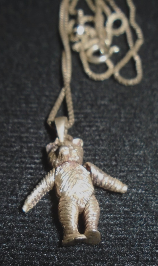 TEDDY BEAR STERLING SILVER NECKLACE ARTICULATED MOVEABLE LEGS ARMS VTG FREE SHIP