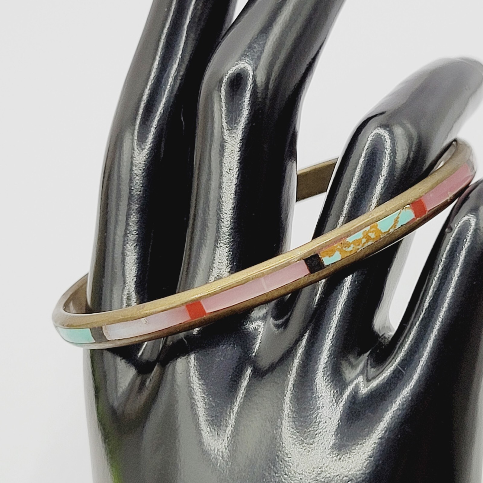 Handmade Southwestern Colorful Multi Stone Thin Inlay Vintage Bangle Bracelet
