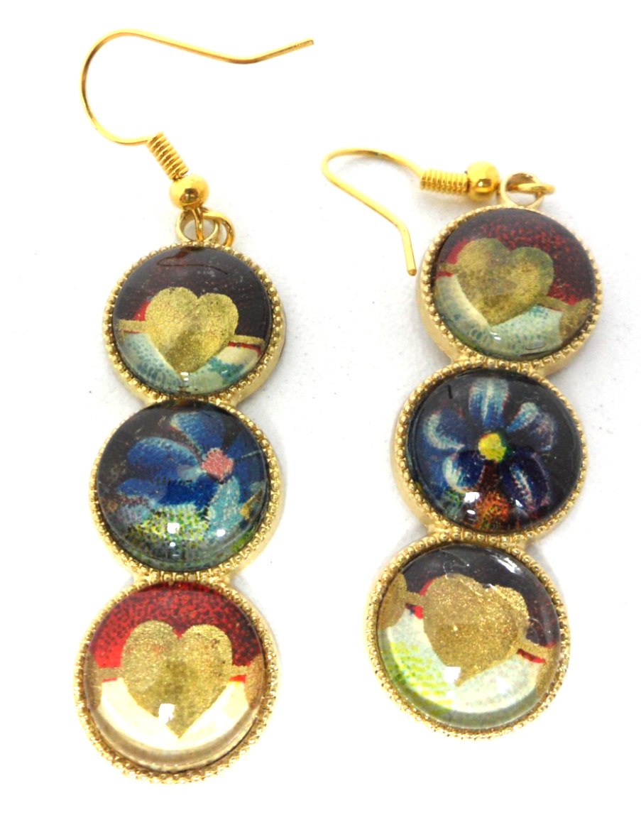 Valentines Day Earrings Hearts Forget Me Not Flowers Postcard Collector Gift