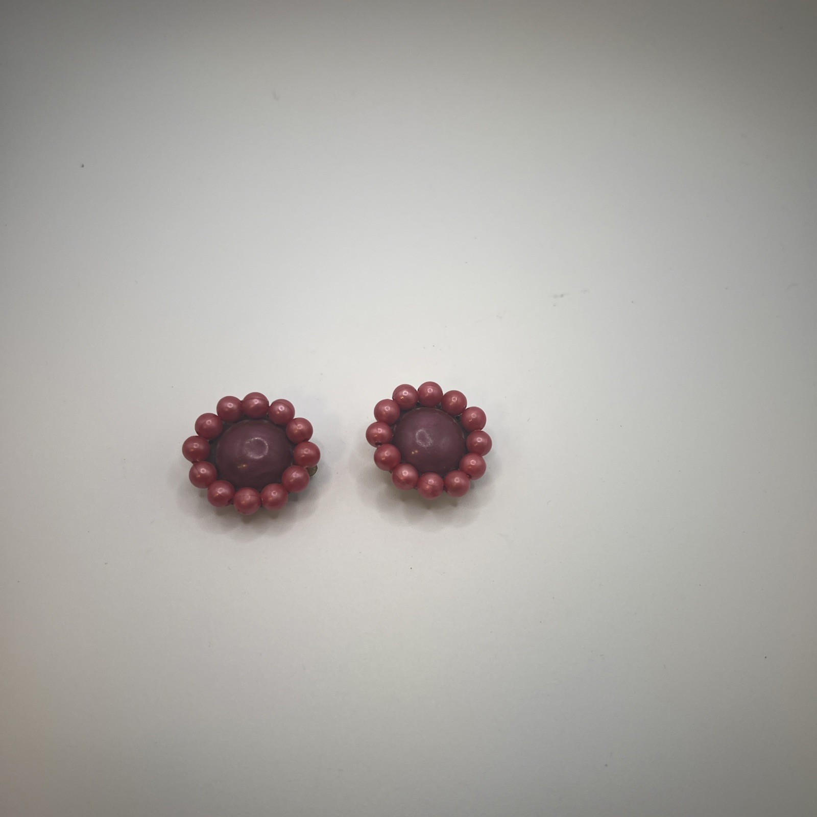 Vintage W.Germany 1950s, Fuschia, Pink Floral Round Clip-on Earrings