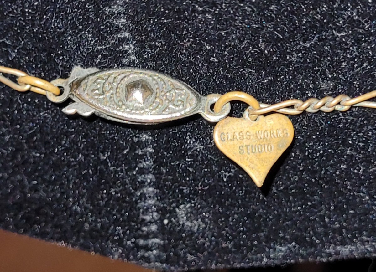 Vintage Glass Works Studio Glass Hearts Enamel Charm Necklace FABULOUS!!