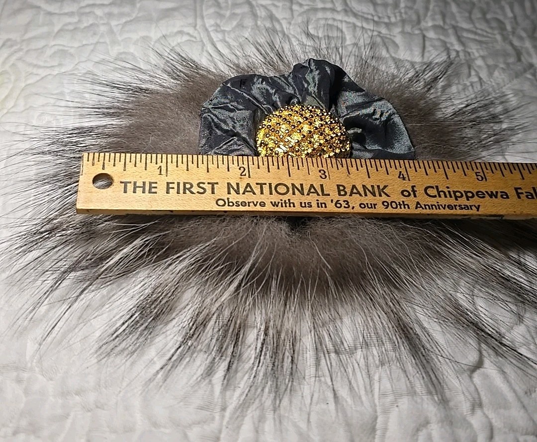 Vintage Mink Fur Flower Brooch Goldtone Center
