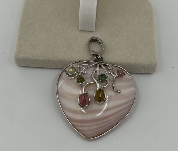 Vintage Pink Silver Tone Faux Gem Heart Pendant Costume Jewelry Fashion