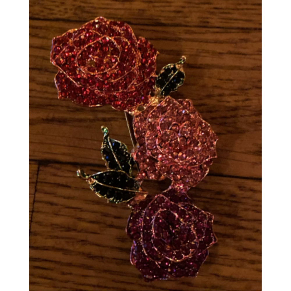 Rhinestone Valentine Brooches Red Love Heart Rose Flower Brooch Pin for Women US