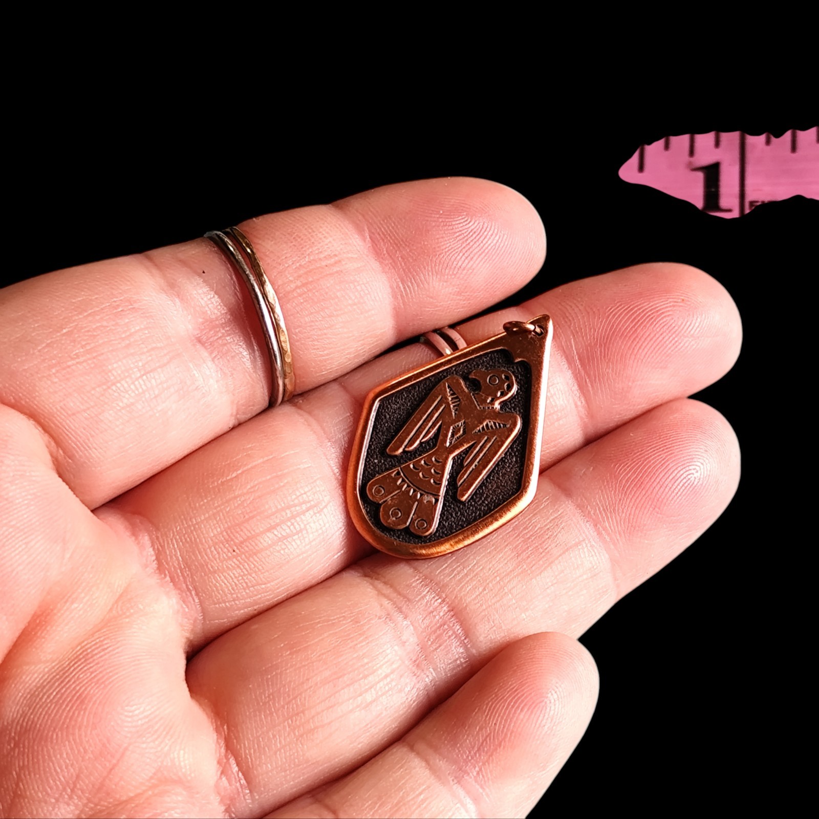 Vintage Solid Copper Thunder Bird Southwestern Western Pendant 1.4″