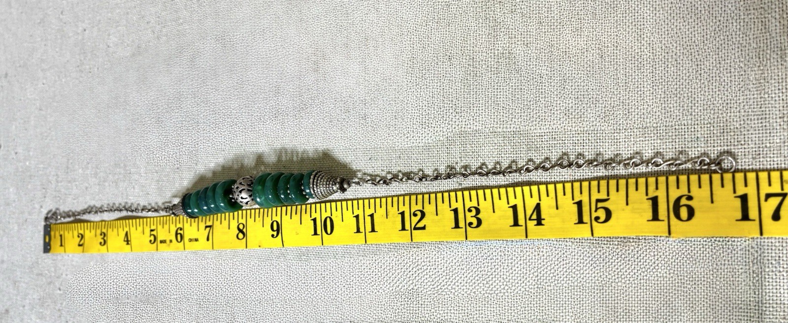Vintage Moroccan Berber Style Sterling Silver Green Agate Bead Necklace 52g