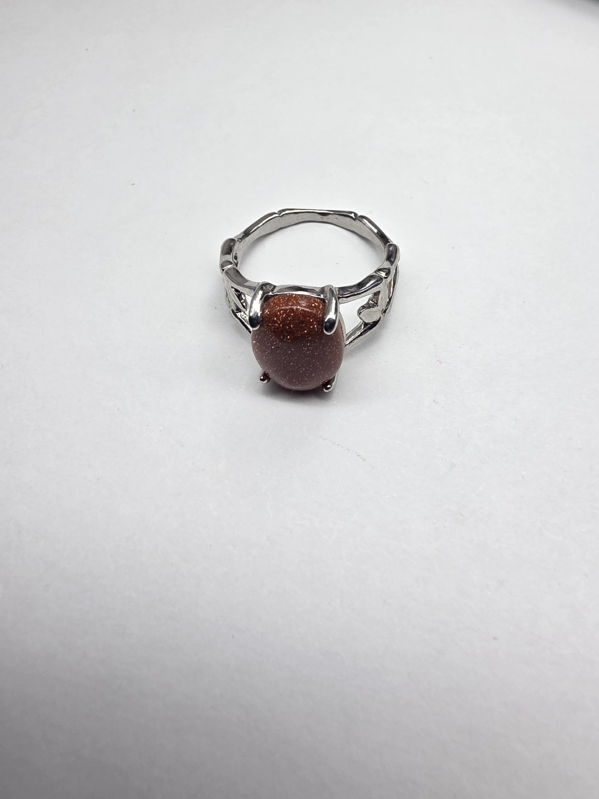 Gold Stone Silver Tone Metal Ring Size 9 Vintage