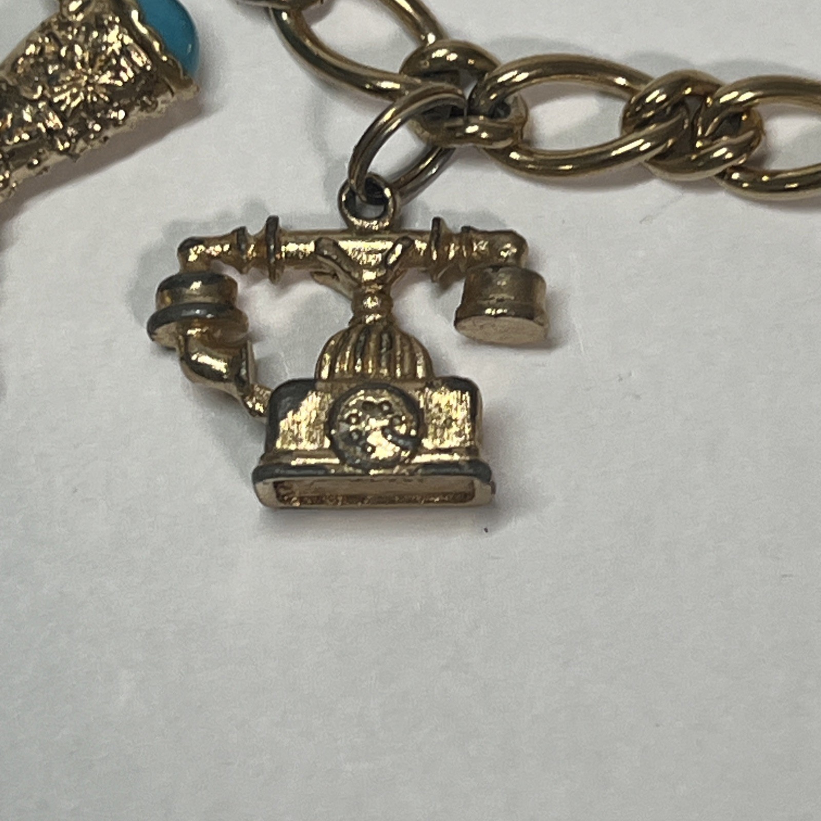 Vintage Charm Bracelet Chair Telephone Owl Boot Signed AVON Jewelry 7”