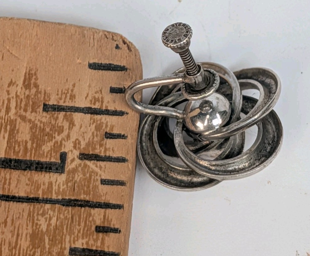 Vintage 50s Sterling Silver 925 Swirl Lovers Knot Screw Back Earrings