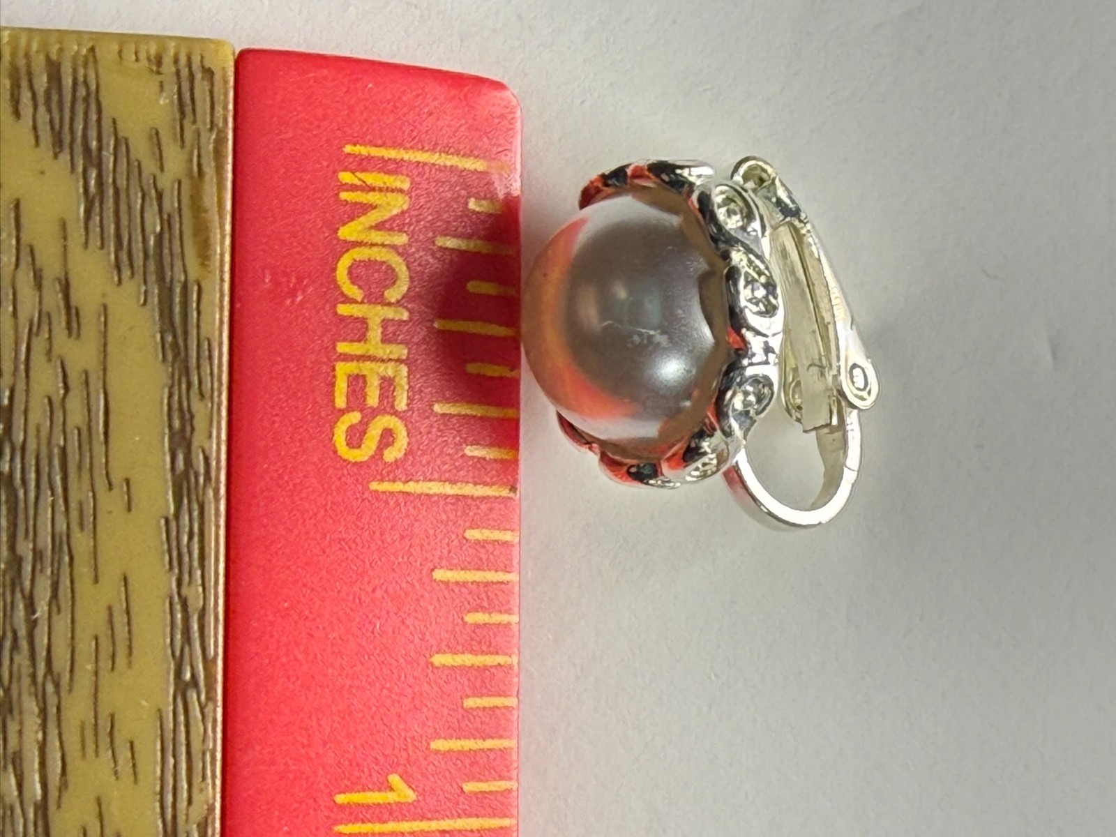 Vintage Silver Tone Clip On Earrings Faux Pearl Embellished Setting 1cm