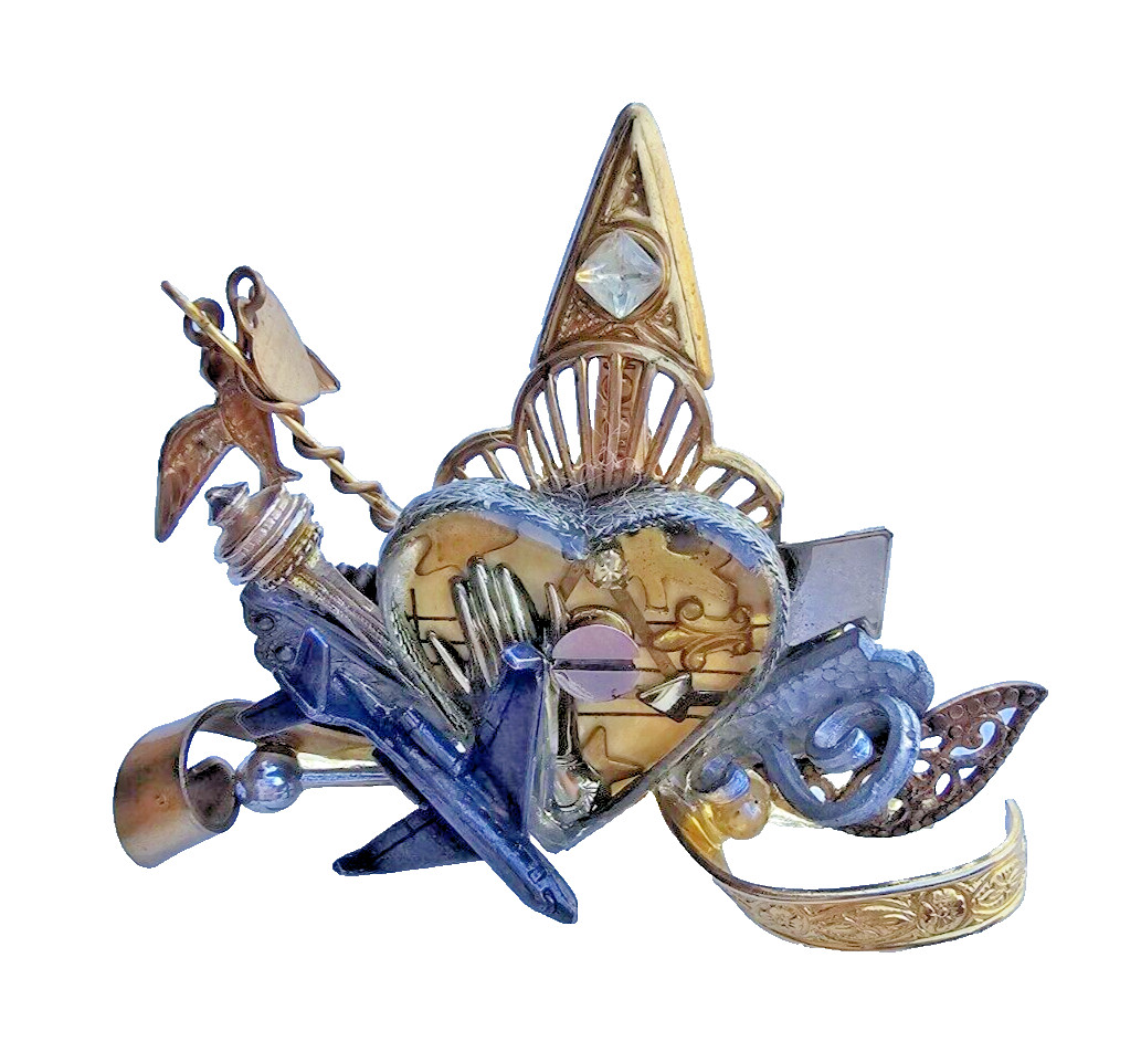 VTG Maximal Art – John Wind – Travel Plane Heart Hand Bird Dangle Brooch Pin