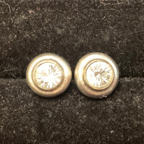 *VINTAGE* Clear Glass & Silver Tone Pierced Post Small Stud Earrings – 1 cm