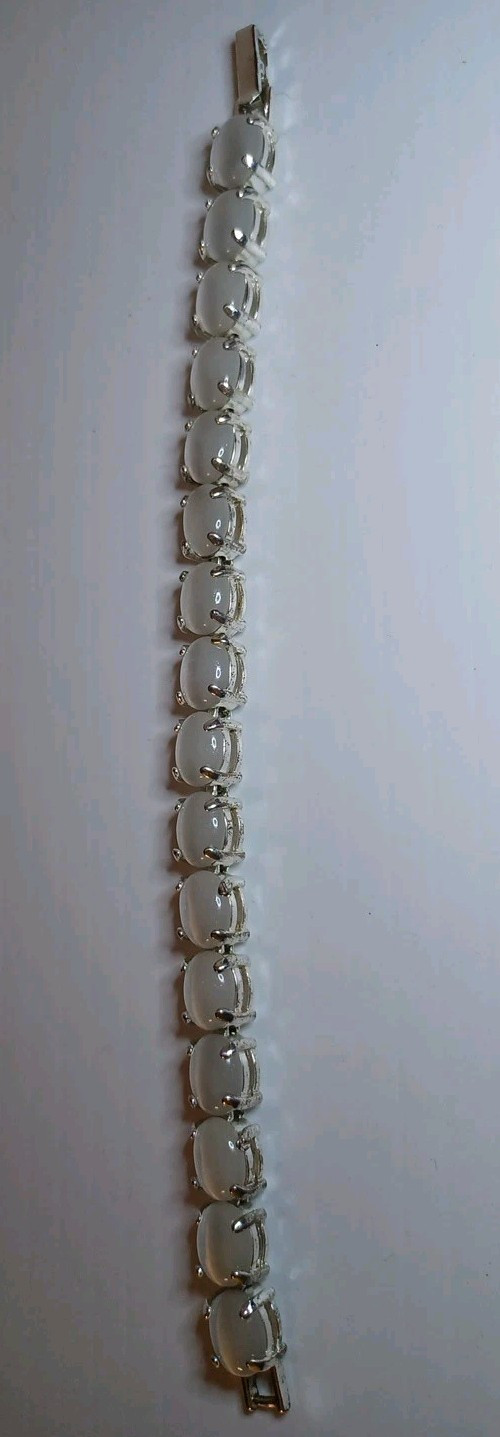 3 Vintage 7″ Avon Cat Eyes Moonstone Cabochon Tennis Bracelets White Purple Pink