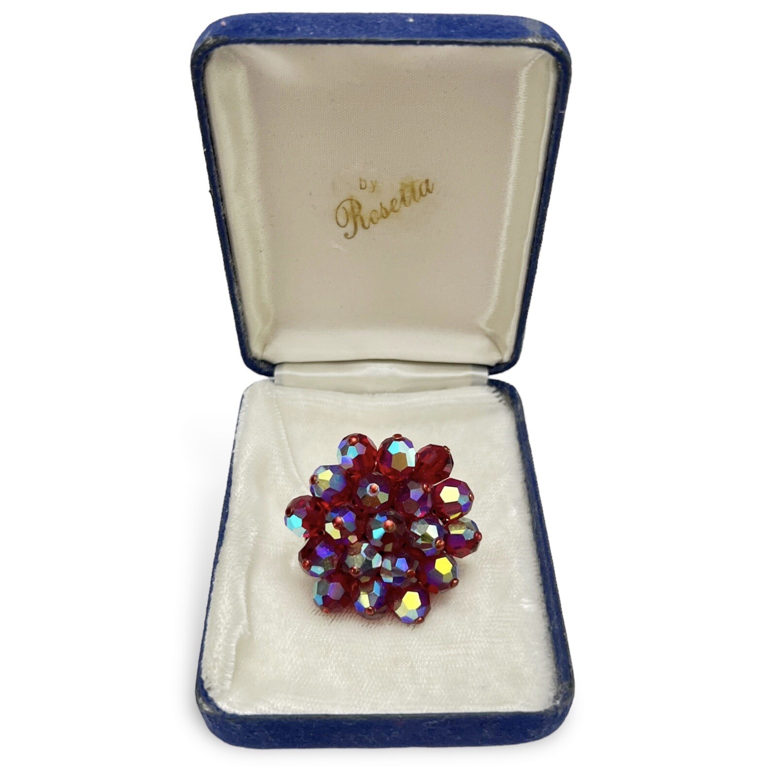 Vintage By Rosetta AB Red Faceted Glass Beaded Cluster Brooch Pin