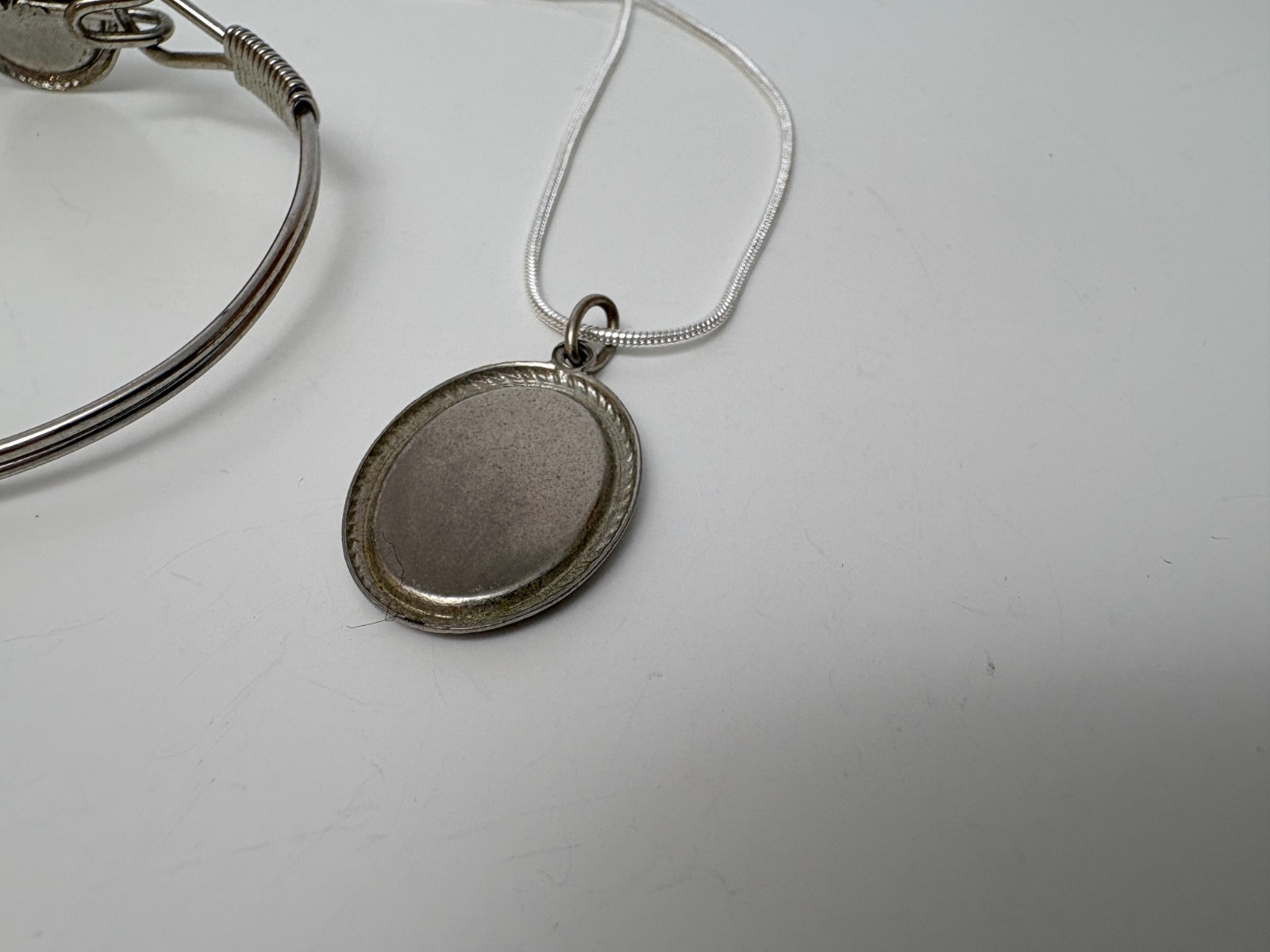 VTG MOP Abalone Mountain Scene Hinged Bracelet & Pendant w/ .925 Silver Necklace
