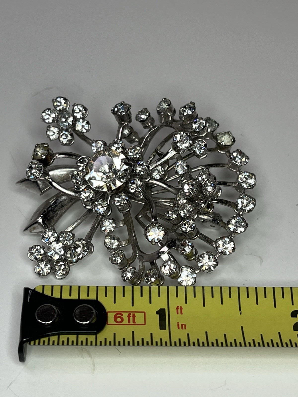 Crystal Rhinestone Stone Floral Bouquet Design Nickle Finish