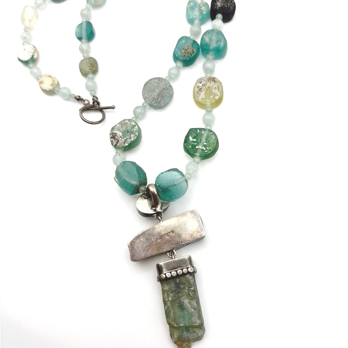 Amy Kahn Russell 925 Sterling Silver and Ancient Roman Glass Necklace 23”