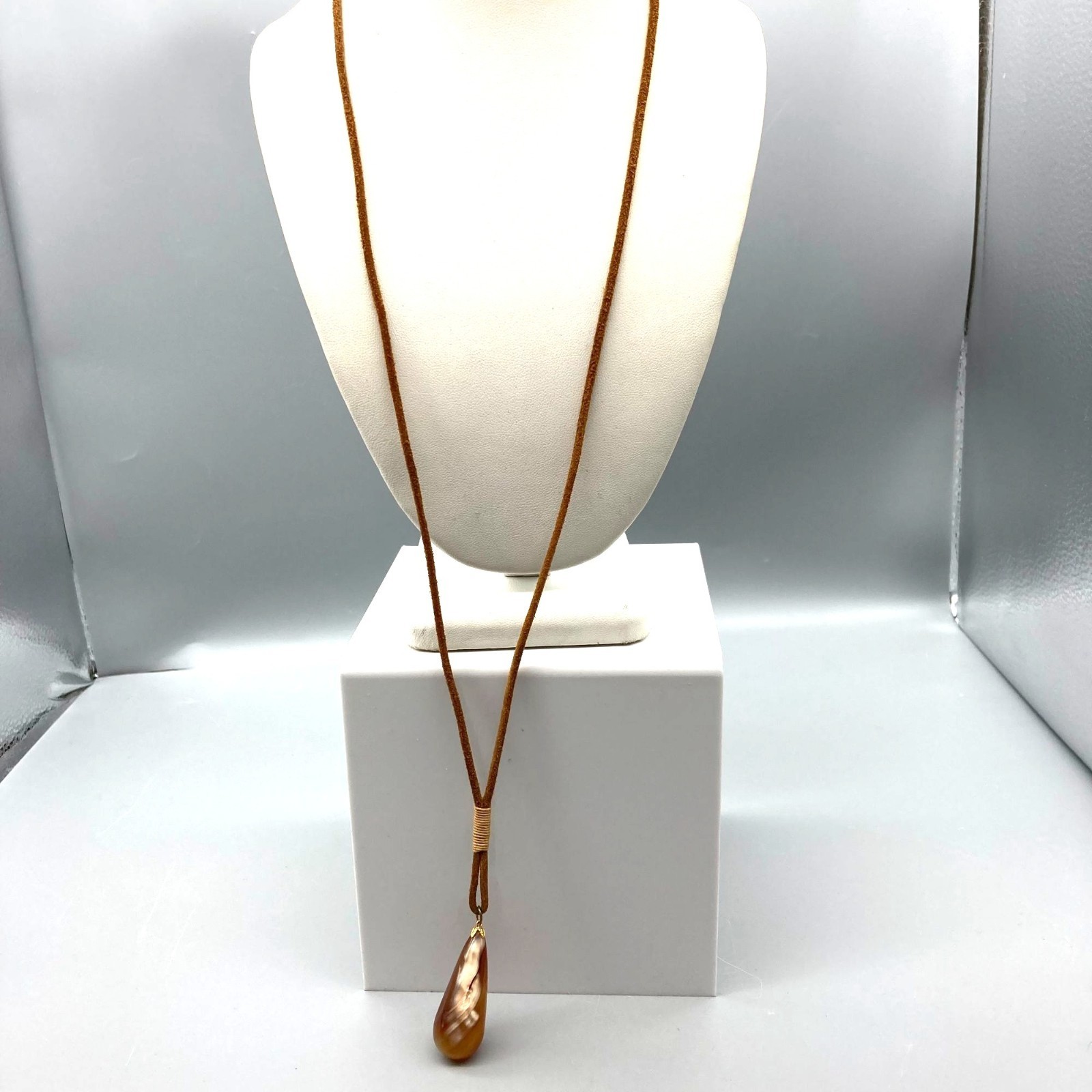 Vintage Carnelian Faceted Teardrop Pendant Necklace, Natural Polished Gemstone