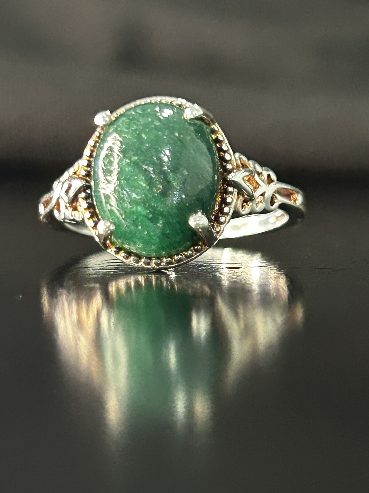 Vintage Ring Size 8 Silver 925 Green Aventurine Oval Gemstone Handmade