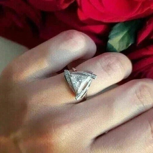 2Ct VVS1 Trillion Cut Lab Created Diamond Engagement 14K Yellow Gold Finish Ring