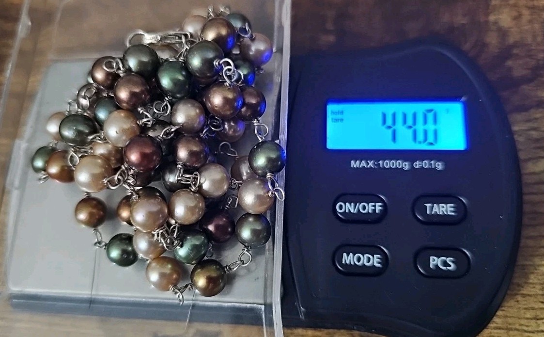 Vintage Sterling Silver 925 Ball Bead Earthtone Chain 38″ Long Necklace 44g