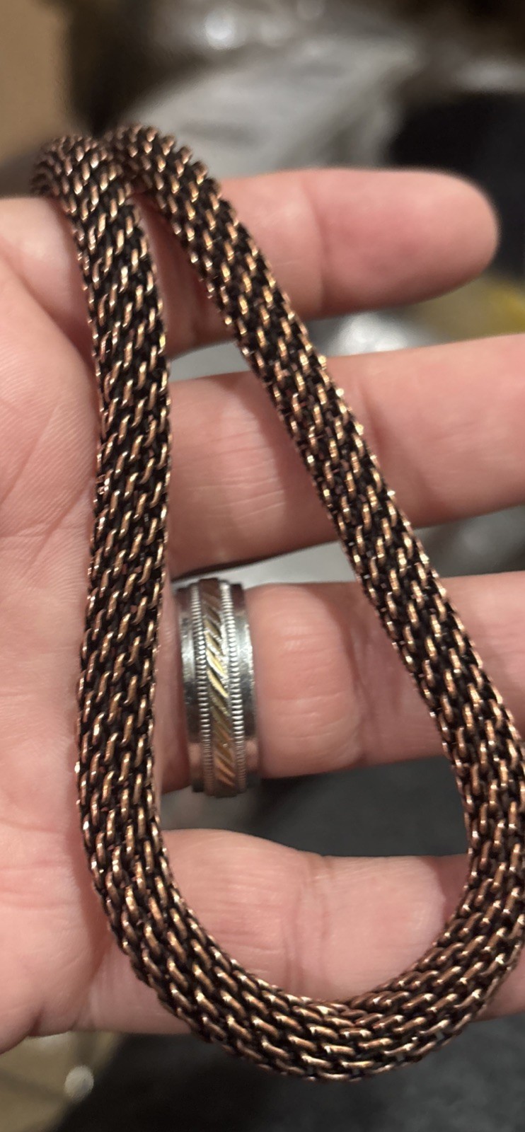 Vintage Copper Tone Mesh Necklace ( Not Copper) 16” Thick