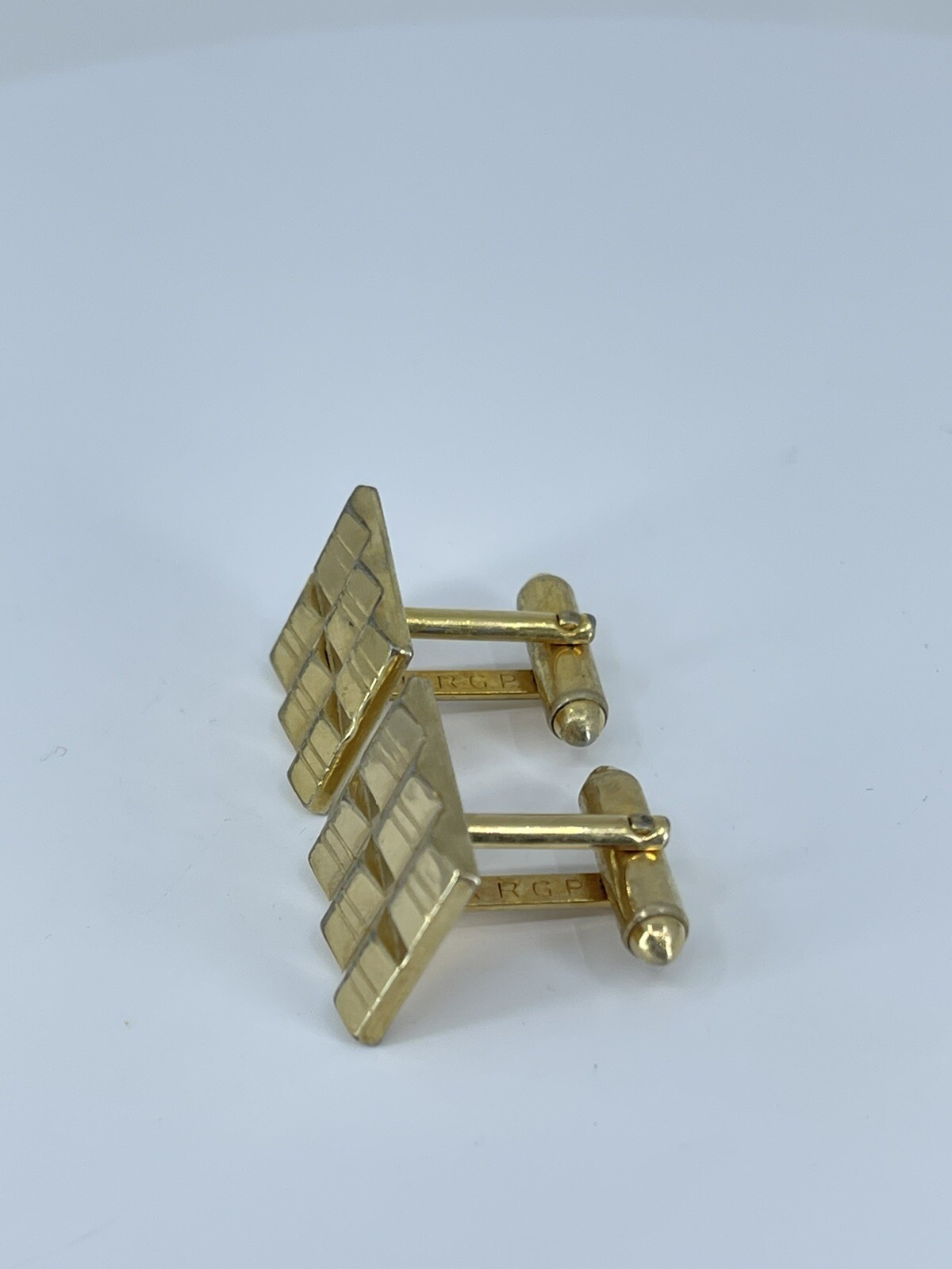 Vintage Hadley 10K RGP cufflinks gold tone louver design etched accent 7/8″