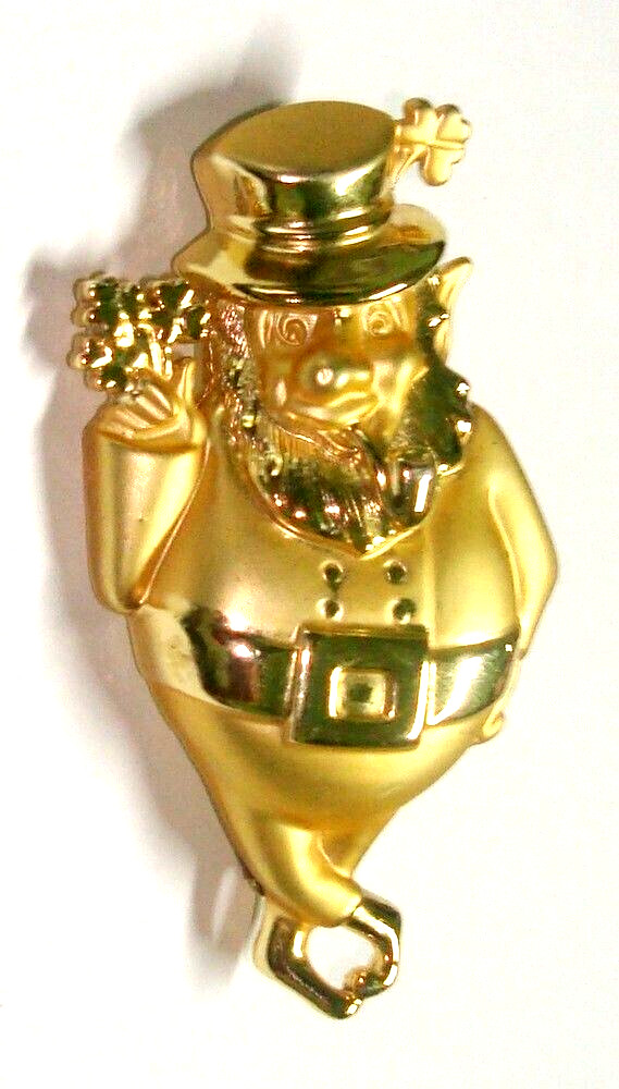 Chunky Irish Leprechaun Brooch Pin Signed AJC American Jewelry Company 3″