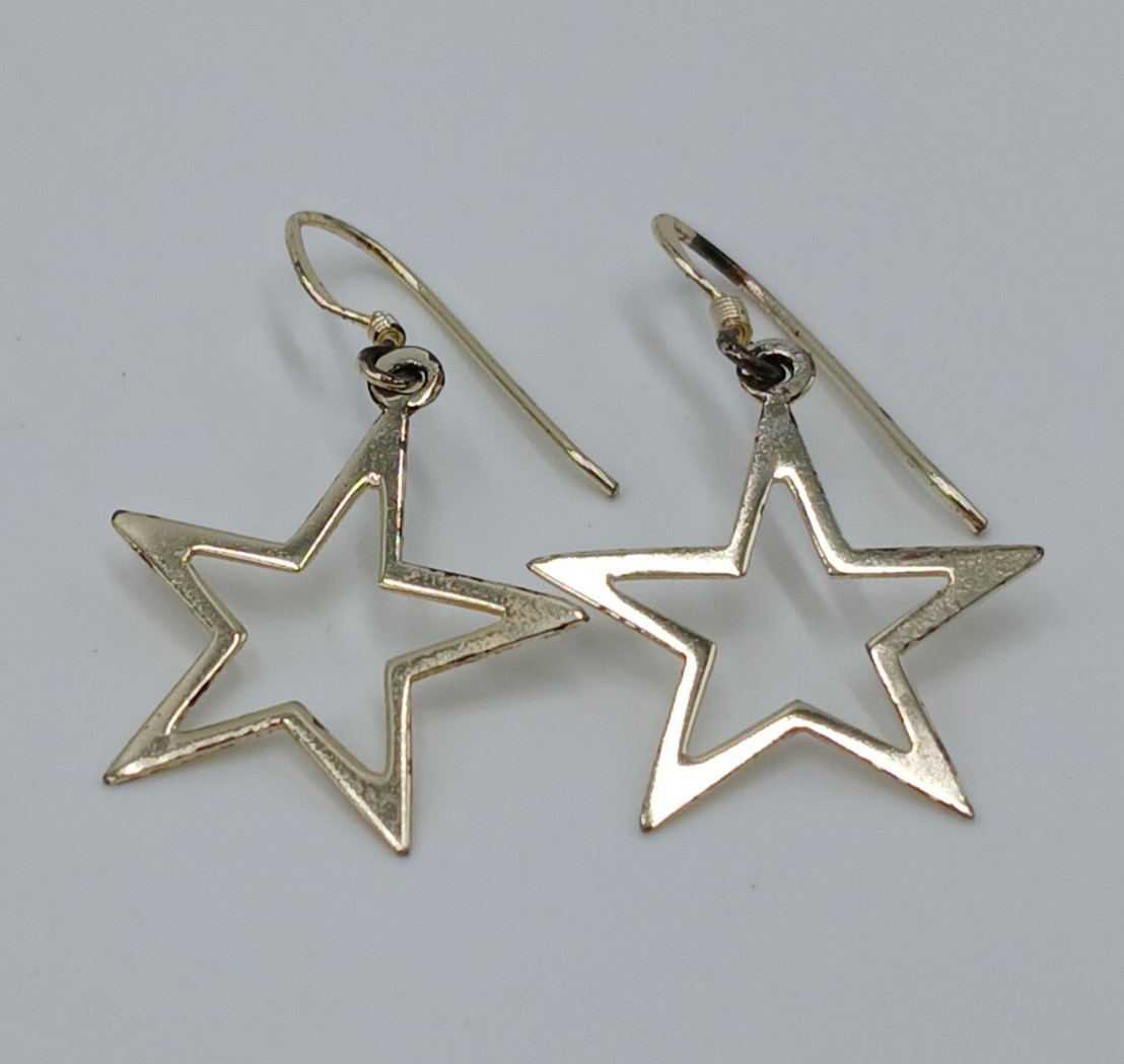 VTG 925 Star Dangle Earrings 1.5in Drop Sterling Silver 1.59g Celestial Estate