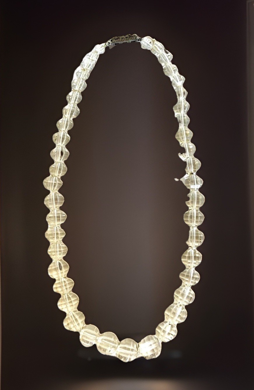 Antique Graduated Clear Unique Faceted Crystal Beaded Necklace, 13″Long